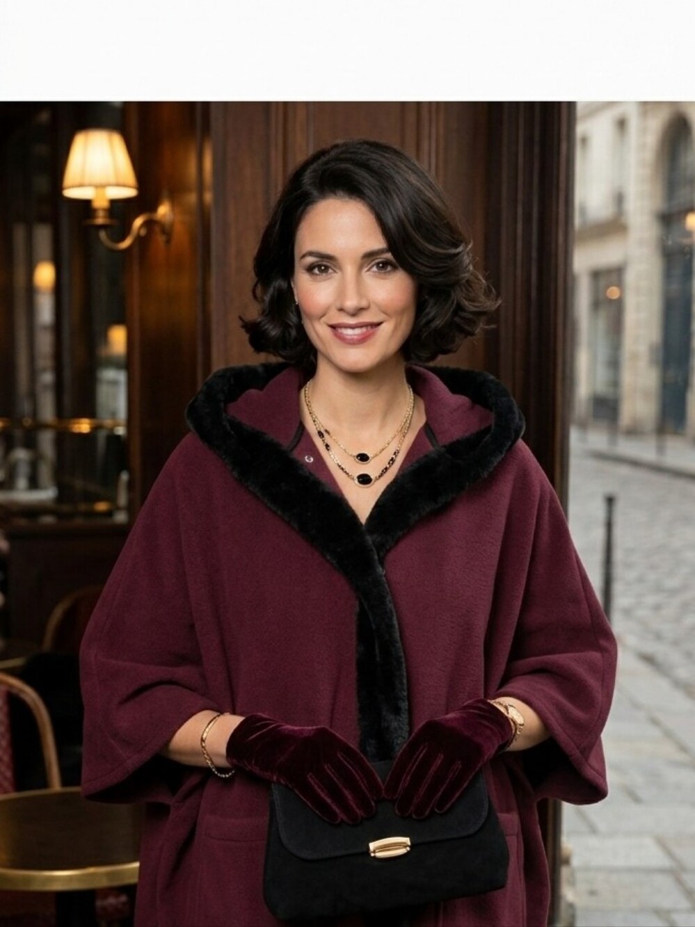 NWOT Large Fleece Classic -Blend Cape in Burgundy
